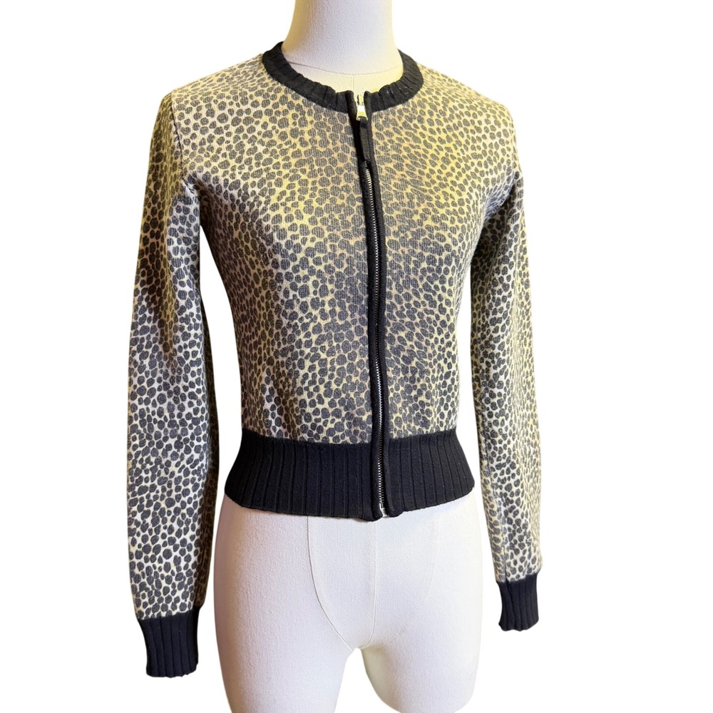 D&G Dolce & Gabbana Cardigan Womens XS Tan Black Leopard Zip Up Good Y2K Italian